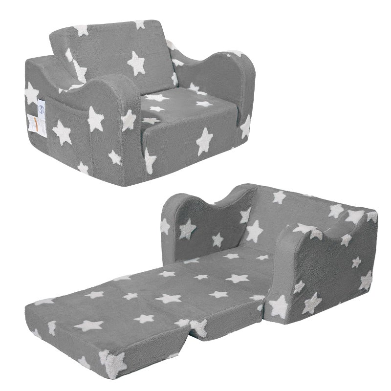 KokoSelene Toddler Couch, Kids Couch for Toddler Fold Out, 2-in-1 Convertible Kid Sofa to Lounger Bed for Girls and Boys, Ideal for Reading Sleeping Gaming Decor (Gray) - Image 1