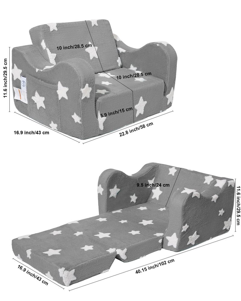 KokoSelene Toddler Couch, Kids Couch for Toddler Fold Out, 2-in-1 Convertible Kid Sofa to Lounger Bed for Girls and Boys, Ideal for Reading Sleeping Gaming Decor (Gray) - Image 5