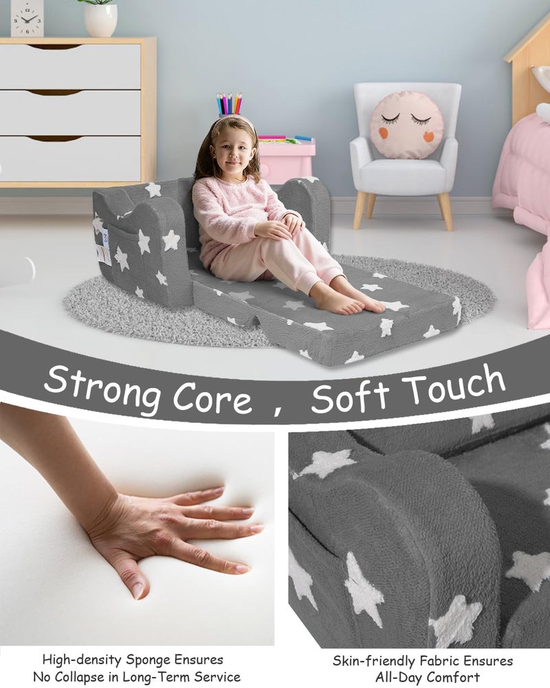 KokoSelene Toddler Couch, Kids Couch for Toddler Fold Out, 2-in-1 Convertible Kid Sofa to Lounger Bed for Girls and Boys, Ideal for Reading Sleeping Gaming Decor (Gray) - Image 3