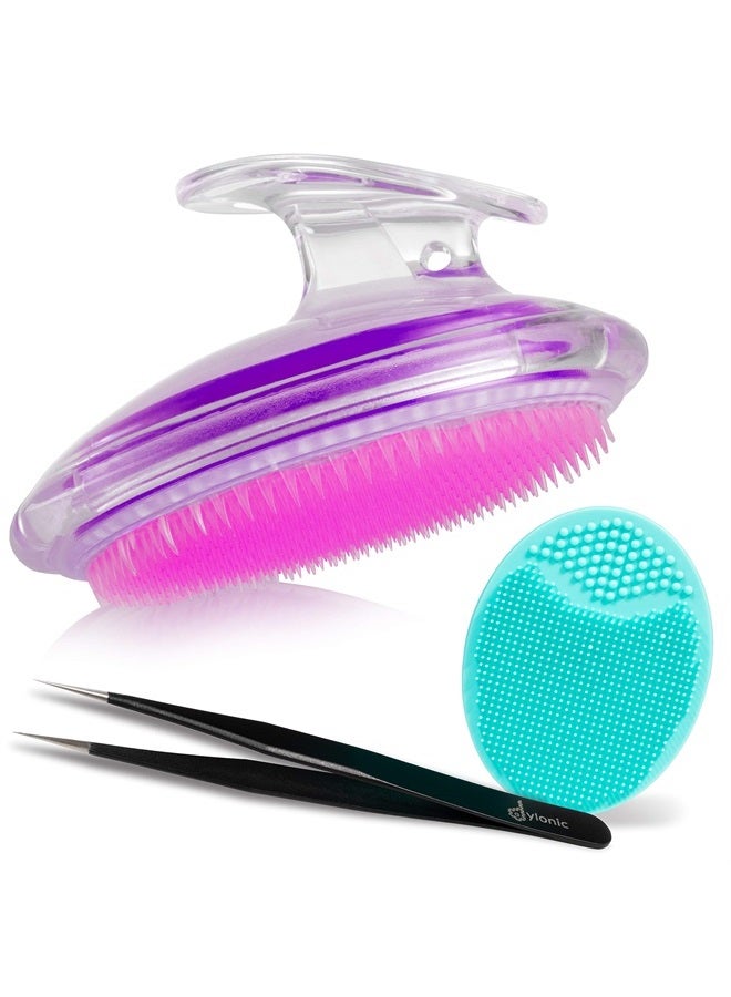 Dylonic 3 Pack Exfoliating Brush and Precision Tweezers for Ingrown Hairs Treatment, Razor Bumps Shaving Irritation - Silicone Scrubbers Gift Set, Body + Face Skin Exfoliator Brush Dry Brushing Loofah - Image 1