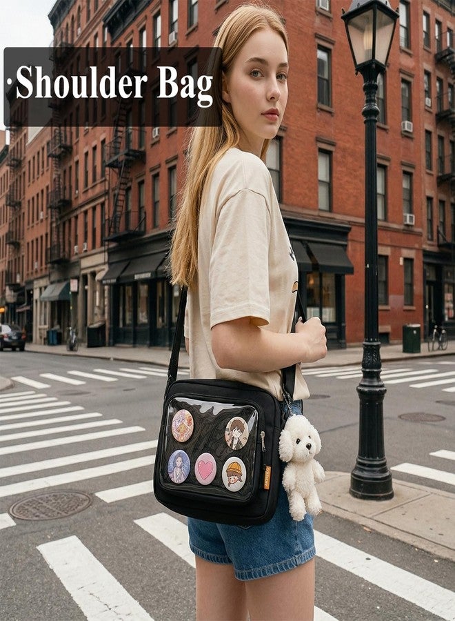 Inshere Small Crossbody Ita Bag, Nylon Cute Pin Display Insert Messenger Bags DIY Ita Handbags Kawaii Shoulder Purse Black - Image 2