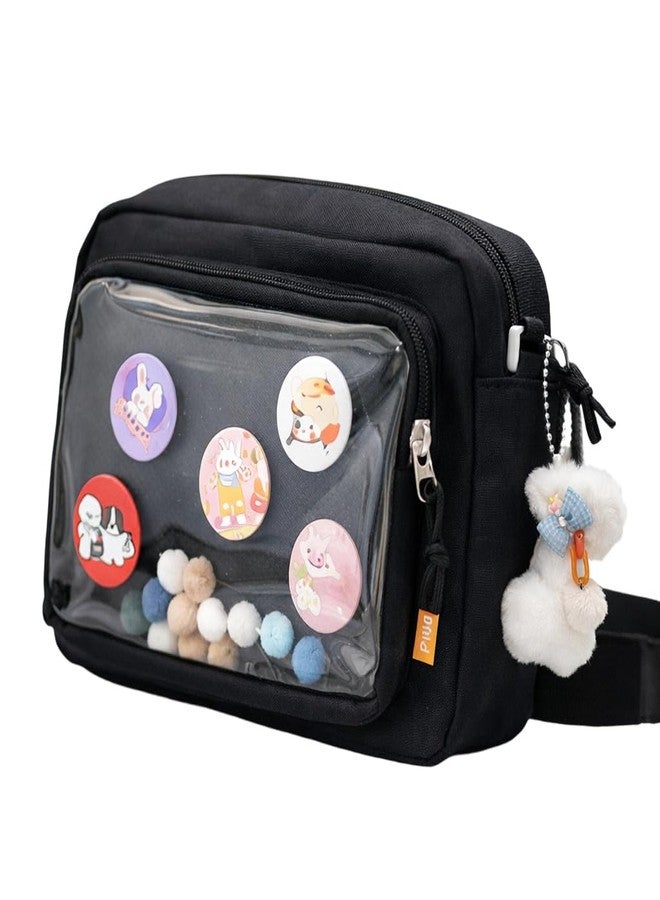 Inshere Small Crossbody Ita Bag, Nylon Cute Pin Display Insert Messenger Bags DIY Ita Handbags Kawaii Shoulder Purse Black - Image 1