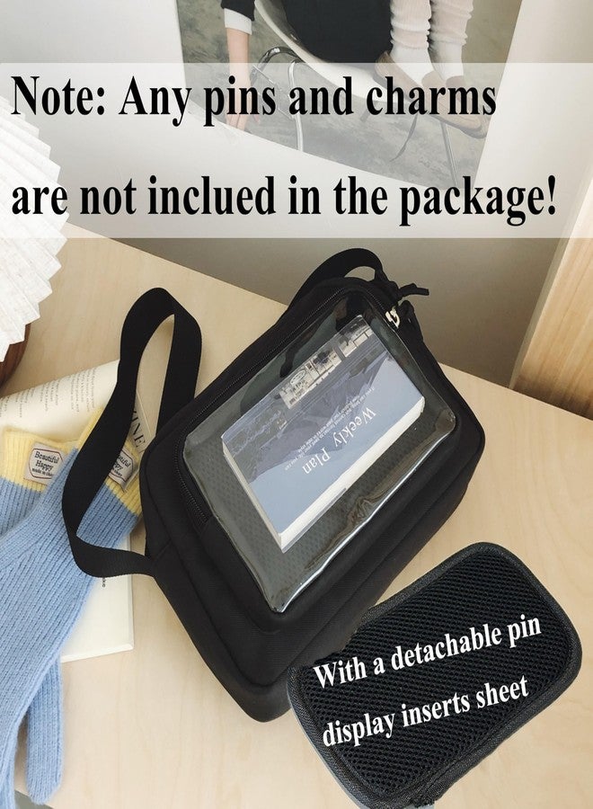 Inshere Small Crossbody Ita Bag, Nylon Cute Pin Display Insert Messenger Bags DIY Ita Handbags Kawaii Shoulder Purse Black - Image 4