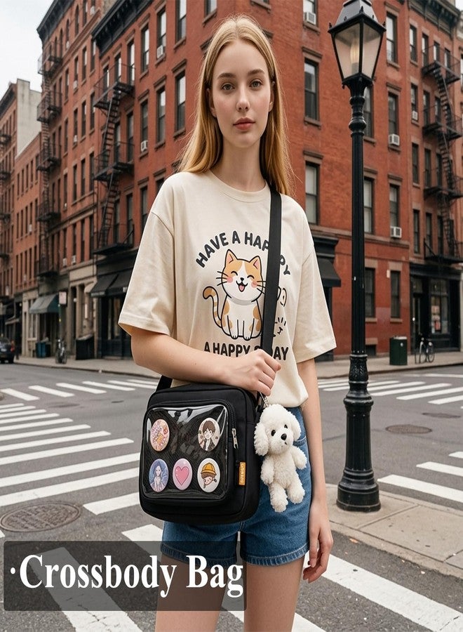 Inshere Small Crossbody Ita Bag, Nylon Cute Pin Display Insert Messenger Bags DIY Ita Handbags Kawaii Shoulder Purse Black - Image 3