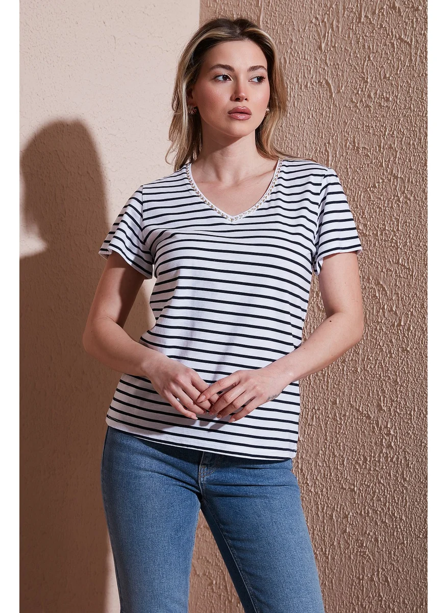 Fashion Friends Cotton Regular Fit V-Neck T Shirt Women's T Shirt 25Y0478K1