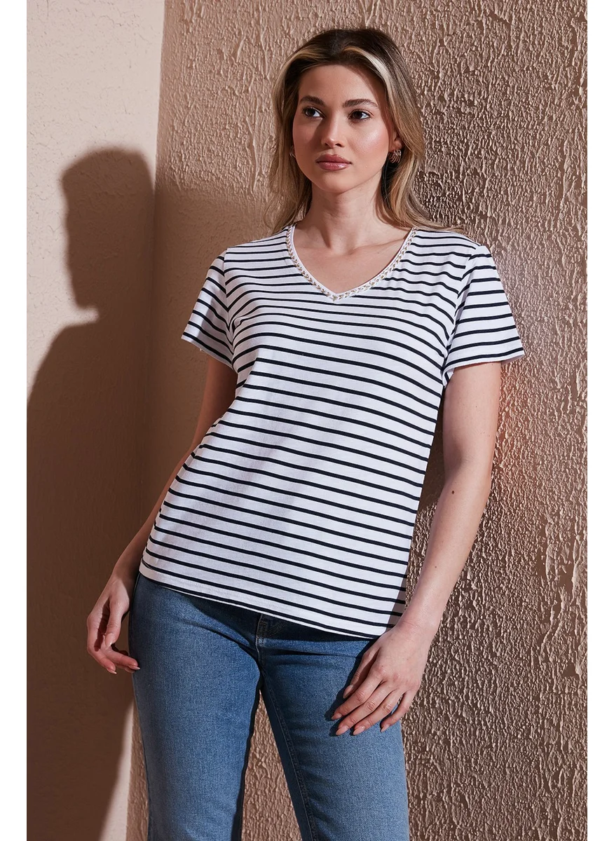Fashion Friends Cotton Regular Fit V-Neck T Shirt Women's T Shirt 25Y0478K1