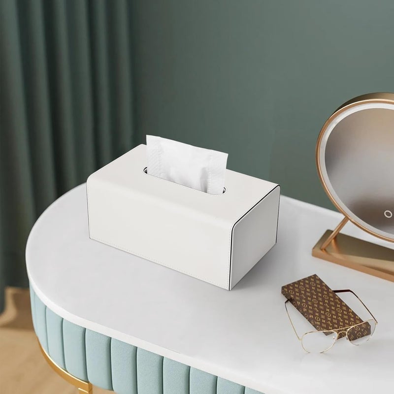 KINGFOM Tissue Box Cover, PU Leather Rectangular Tissue Box Holder with Magnetic Bottom Cover for Facial Tissues/Napkins, Office & Living Room Decor Box (Ivory White) - Image 4