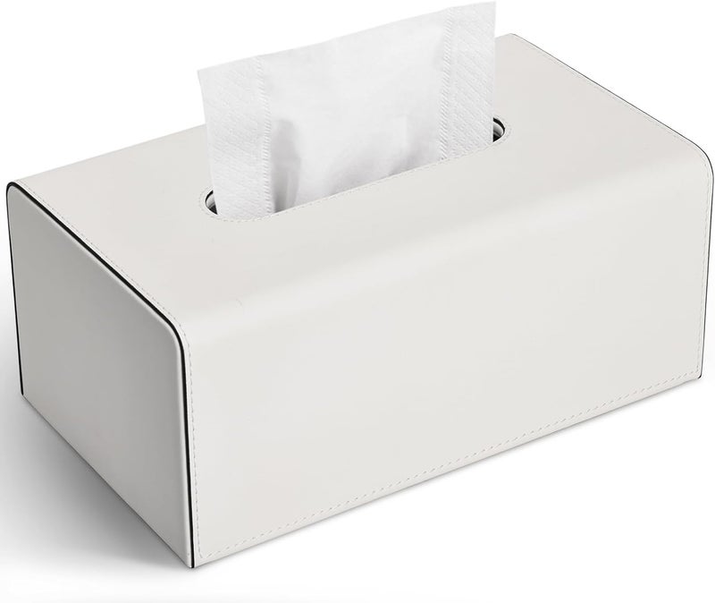 KINGFOM Tissue Box Cover, PU Leather Rectangular Tissue Box Holder with Magnetic Bottom Cover for Facial Tissues/Napkins, Office & Living Room Decor Box (Ivory White) - Image 1
