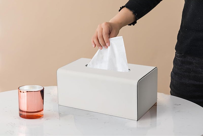 KINGFOM Tissue Box Cover, PU Leather Rectangular Tissue Box Holder with Magnetic Bottom Cover for Facial Tissues/Napkins, Office & Living Room Decor Box (Ivory White) - Image 5
