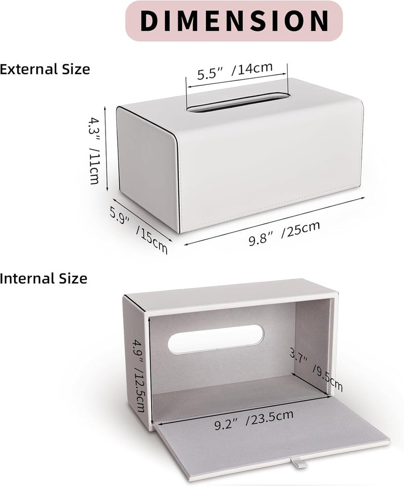 KINGFOM Tissue Box Cover, PU Leather Rectangular Tissue Box Holder with Magnetic Bottom Cover for Facial Tissues/Napkins, Office & Living Room Decor Box (Ivory White) - Image 2