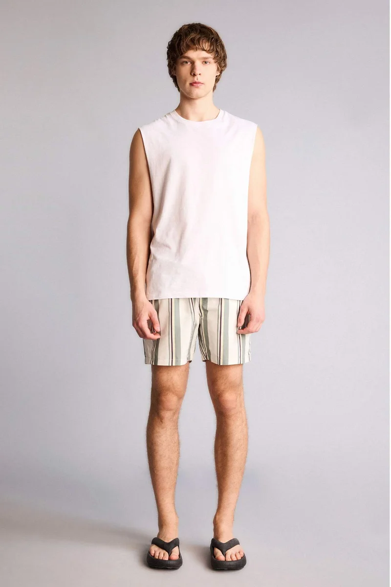 Striped Mesh Lined Microfiber Swim Shorts