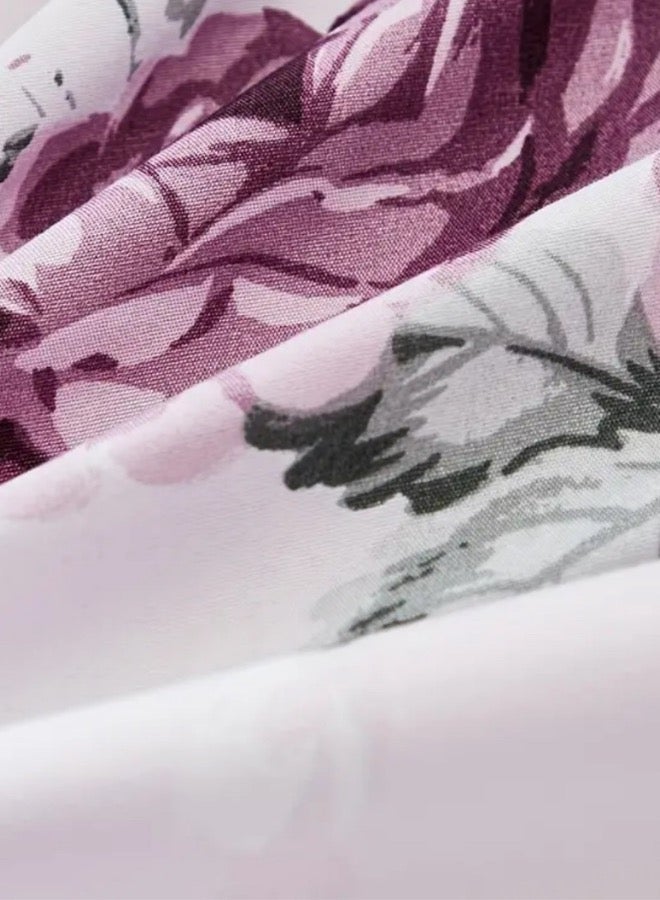 LUNA Home Single size 4 piece bedding set, white bed linen with purple floral pattern. - Image 3