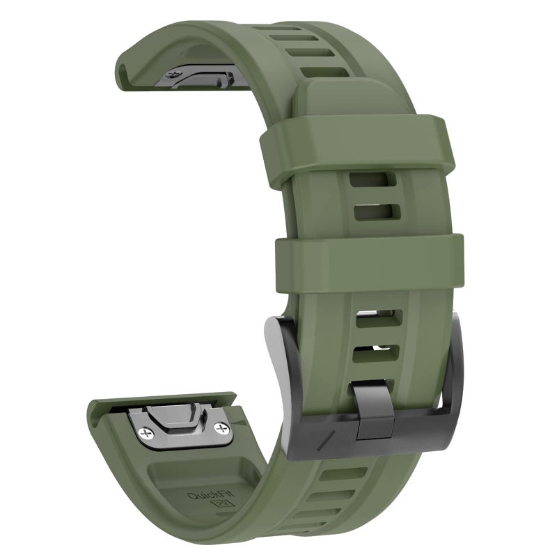 OVERSTEP Compatible with Fenix 7 Watch Band, 22mm Width Soft Silicone Watch Strap for Garmin Fenix 5/Fenix 5 Plus/Fenix 6/Fenix 6 Pro Smartwatch (Military Green) - Image 2