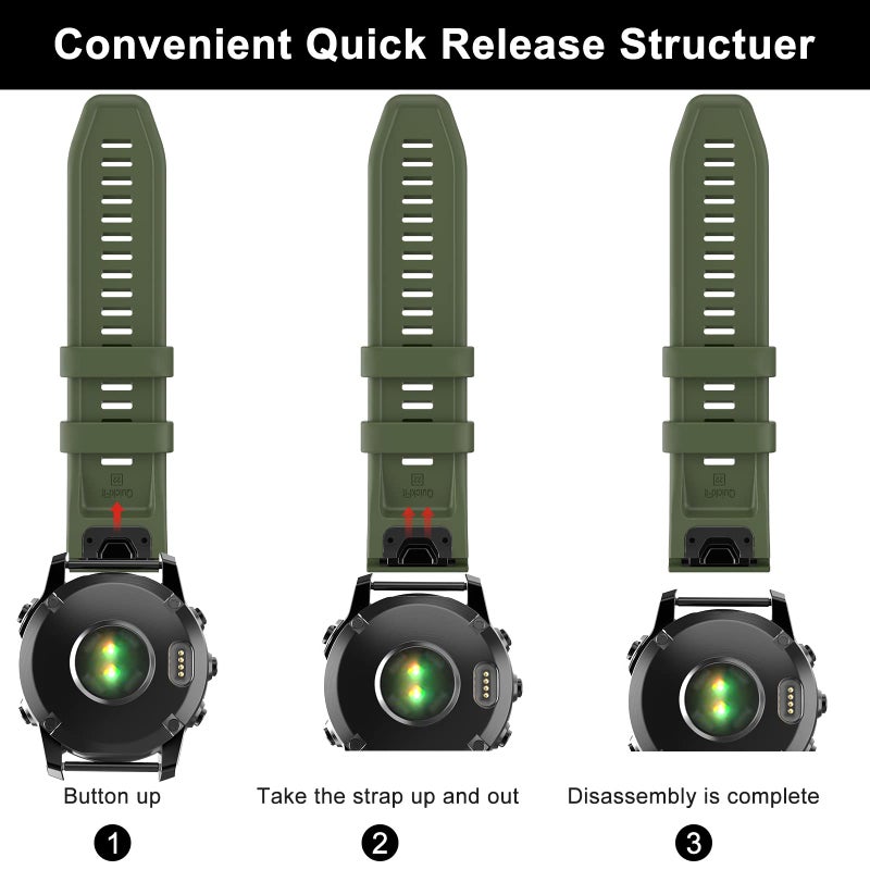 OVERSTEP Compatible with Fenix 7 Watch Band, 22mm Width Soft Silicone Watch Strap for Garmin Fenix 5/Fenix 5 Plus/Fenix 6/Fenix 6 Pro Smartwatch (Military Green) - Image 5