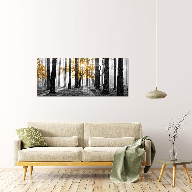 Kalormore Nature Canvas Wall Art - Yellow Tree in Foggy Forest - Image 2