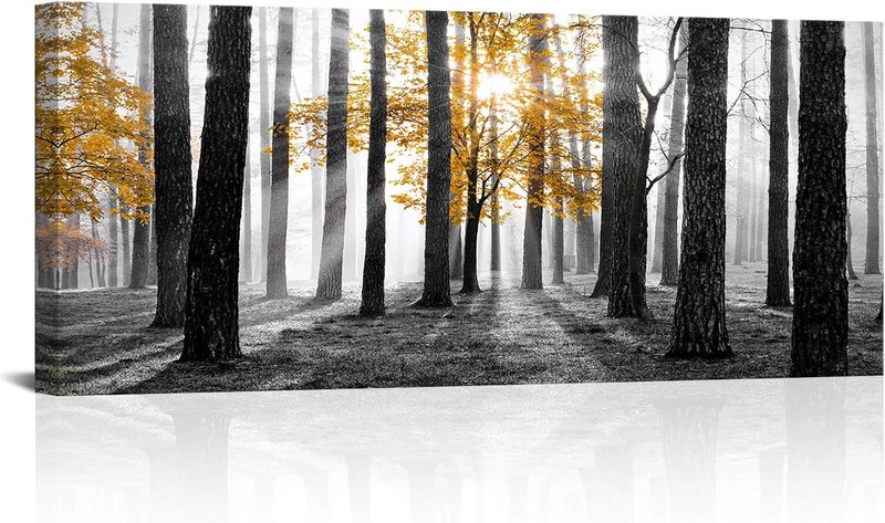 Kalormore Nature Canvas Wall Art - Yellow Tree in Foggy Forest - Image 1