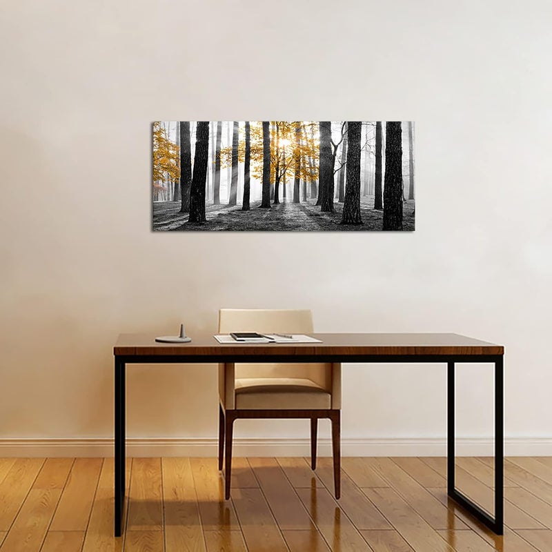 Kalormore Nature Canvas Wall Art - Yellow Tree in Foggy Forest - Image 3