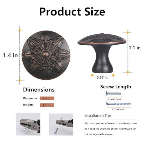Xlroaafs 10 Pack Oil Rubbed Bronze Cabinet Hardware Knobs,1-2/5" Round Bronze Knobs Handles for Kitchen Cabinets and Drawers Antique Bronze Drawer Pulls - Image 2