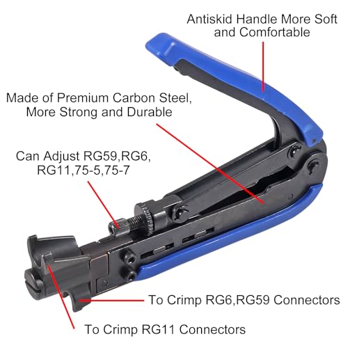 SHUTAO 30Pcs F Type RG6 Compression Connectors Coaxial Cable Crimper Kit with Wire Stripper Repair Tool Compatible with RG59 RG6 RG11 Compatible Adjustable Tool for Satellite TV Home Use - Image 3