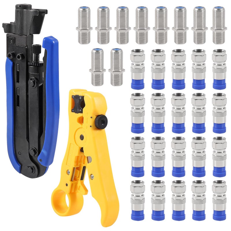SHUTAO 30Pcs F Type RG6 Compression Connectors Coaxial Cable Crimper Kit with Wire Stripper Repair Tool Compatible with RG59 RG6 RG11 Compatible Adjustable Tool for Satellite TV Home Use - Image 2