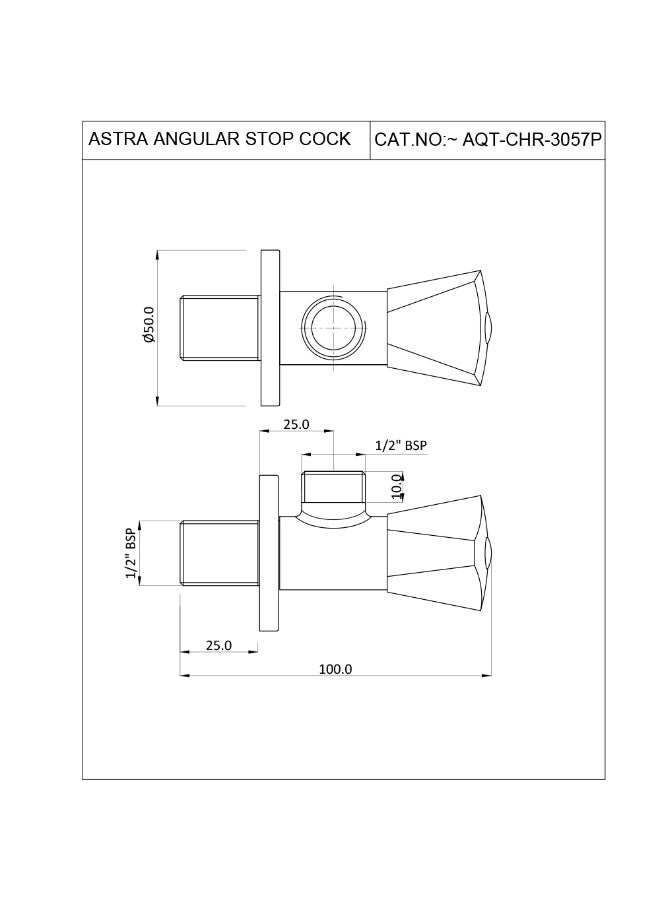 JAQUAR ANGLE VALVE TRIANGULAR HANDLE & WALL FLANGE | AQT-CHR-3057P | CHROME - Image 3