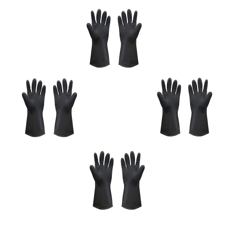 Ekon Pack of 4 Silicon Latex Non Slip Multipurpose Heavy Duty Reusable Safety Rubber Hand Gloves For House Hold Home Dish Utensils Car Washing Kitchen Bathroom Toilet Tiles Cleaning Men Women Black - Image 1