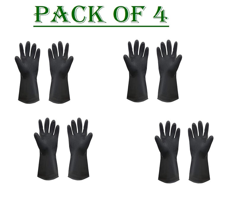 Ekon Pack of 4 Silicon Latex Non Slip Multipurpose Heavy Duty Reusable Safety Rubber Hand Gloves For House Hold Home Dish Utensils Car Washing Kitchen Bathroom Toilet Tiles Cleaning Men Women Black - Image 2