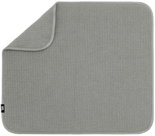 S&T INC. Dish Drying Mat, 16” x 18”, Absorbent Microfiber Kitchen Counter Mat, Dish Drying Pad for Dishes, Utensils, Pots and Pans, Large, Grey - Image 1