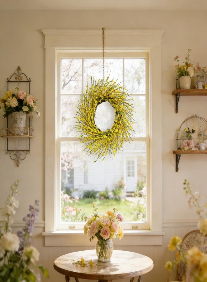 Bibelot 20inch Artificial Forsythia Flower Wreath, All Year Around Wreath for Front Door, Wedding Window Home Wall Indoor Front Door Decor (Yellow, 20in) - Image 5