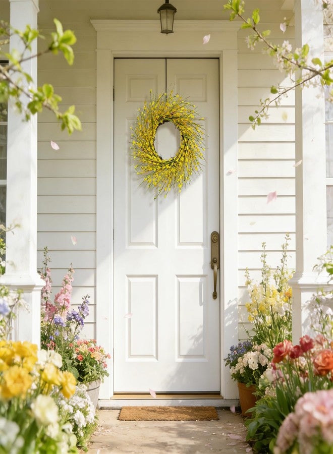 Bibelot 20inch Artificial Forsythia Flower Wreath, All Year Around Wreath for Front Door, Wedding Window Home Wall Indoor Front Door Decor (Yellow, 20in) - Image 2