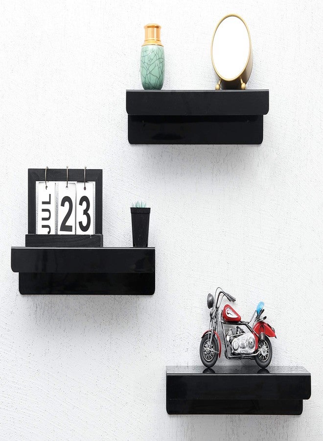 IEEK 15 Inch Black Acrylic Floating Wall Ledge Shelf,Wall Mounted Nursery Kids Bookshelf,5MM Thick Home/Office/Bathroom Storage Shelves Display Organizer Set of 3 - Image 1