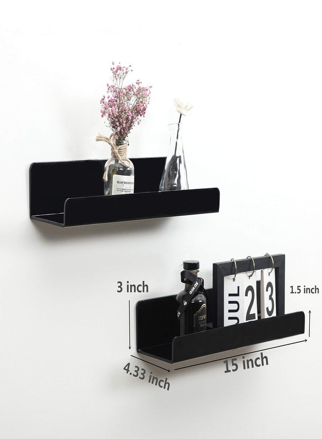 IEEK 15 Inch Black Acrylic Floating Wall Ledge Shelf,Wall Mounted Nursery Kids Bookshelf,5MM Thick Home/Office/Bathroom Storage Shelves Display Organizer Set of 3 - Image 3