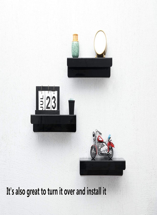 IEEK 15 Inch Black Acrylic Floating Wall Ledge Shelf,Wall Mounted Nursery Kids Bookshelf,5MM Thick Home/Office/Bathroom Storage Shelves Display Organizer Set of 3 - Image 4