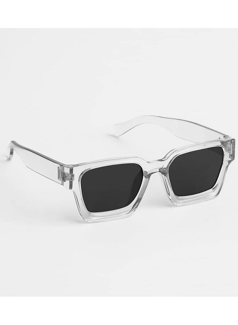 Retro 1pc Retro Fashion Square Glasses – Transparent White Frame, Anti-Glare Lenses, Durable & Stylish Eyewear for Men and Women - Image 1