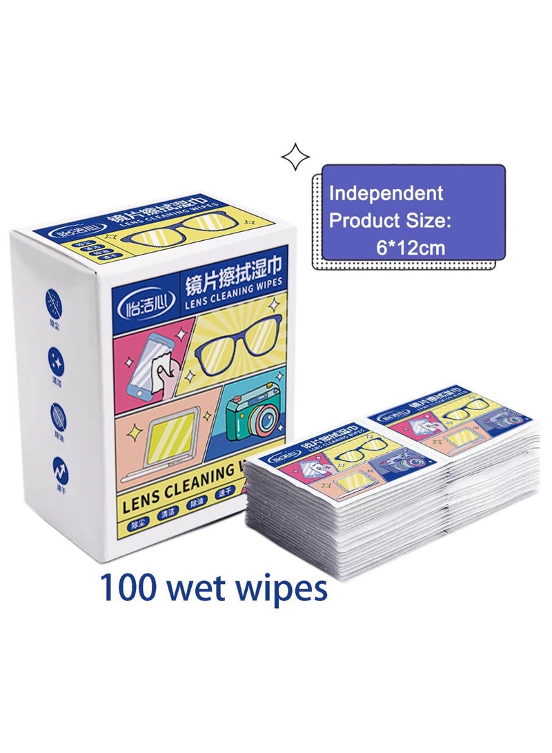 HW 100 Pcs Lens Wipes, Glasses Wipes, Lens Cleaner for Glasses, Camera Lenses, Cell Phone Laptop, Individually Packed Single Use Disposable Cloths in Sachets - Image 1