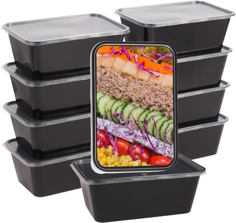 SANWALSA [750 ml, 25 Count, Rectangle, Black Reusable Plastic Food Storage Containers with Lid | Airtight, Microwave Safe Containers | Perfect for Meal Prep, Storage, Takeaway & Food Delivery - Image 1