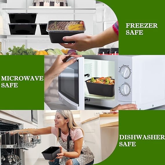 SANWALSA [750 ml, 25 Count, Rectangle, Black Reusable Plastic Food Storage Containers with Lid | Airtight, Microwave Safe Containers | Perfect for Meal Prep, Storage, Takeaway & Food Delivery - Image 3