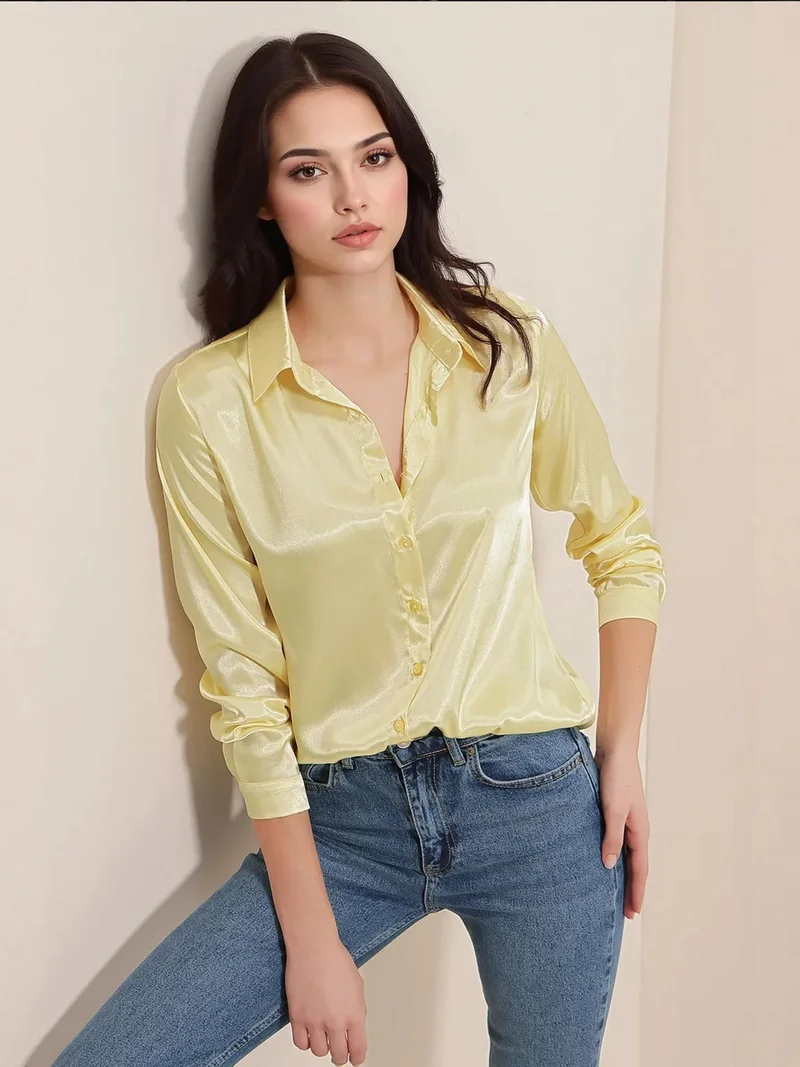 بيغ دارت قميص ساتان بأكمام طويلة وأزرار