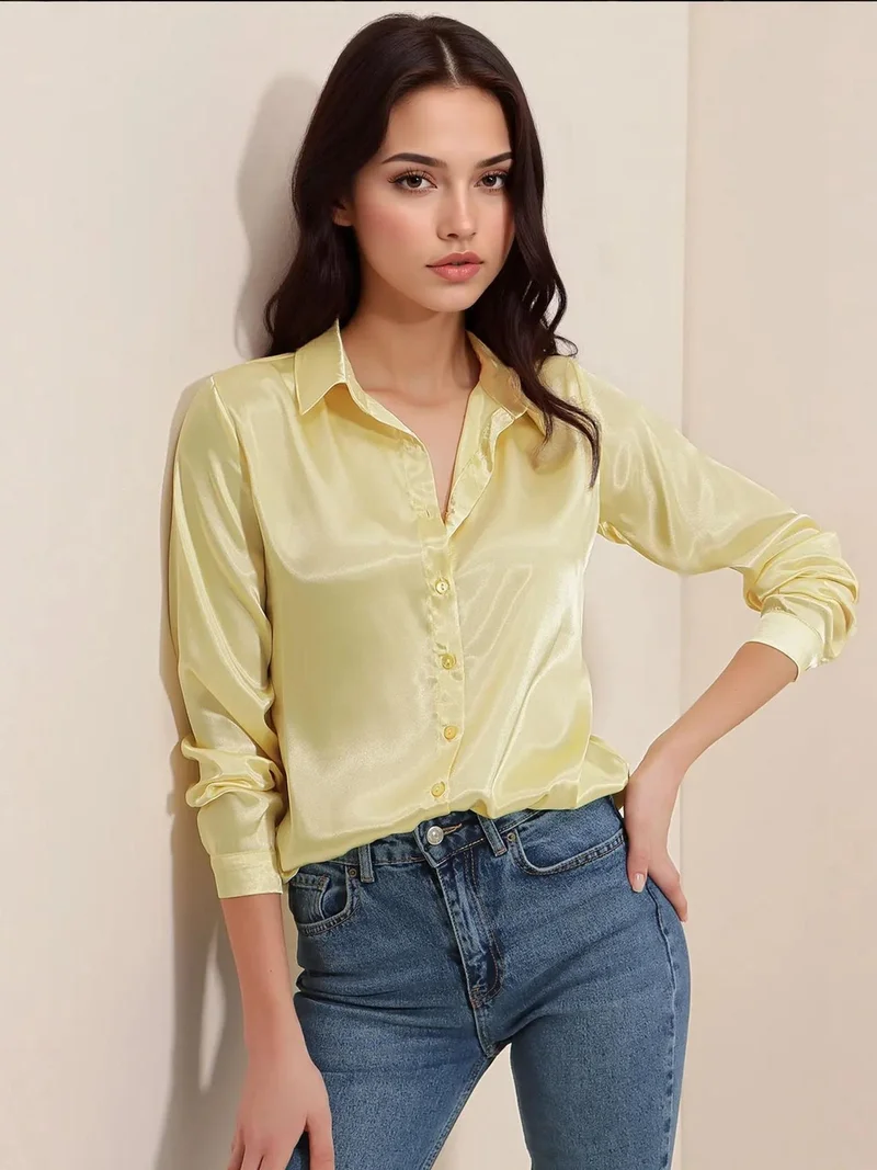بيغ دارت قميص ساتان بأكمام طويلة وأزرار