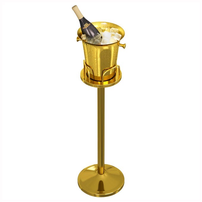 ICE BUCKET WITH STAND CHRISTMAS STAINLESS STEEL STANDING ICE BUCKET ICE CUBE CONTAINER WINE BUCKET ON STAND GOLD CHAMPAGNE ICE BUCKET FOR WINE BEER KTV CLUB BAR BBQ PARTY WEDDING 12IB 5L 91CMGOLD