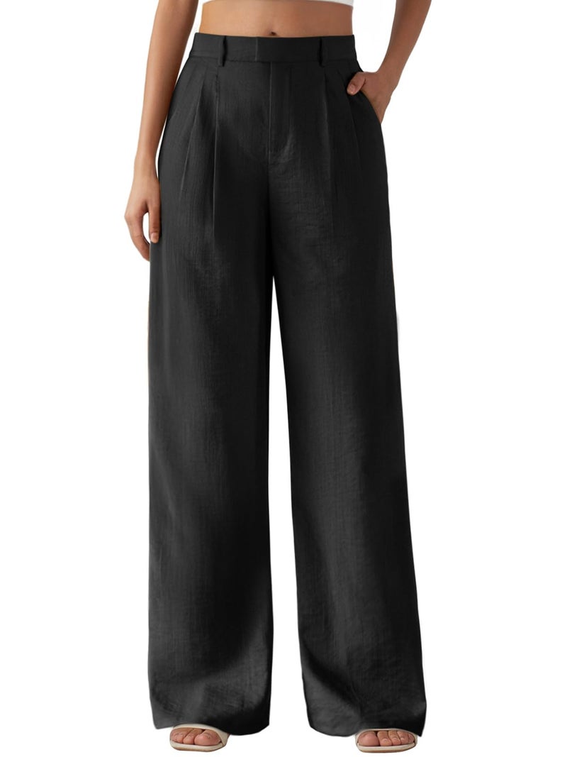 Feiersi Women's Wide Leg Pants Casual High Waisted Slacks Straight Dressy Pants Palazzo Trousers with Pockets(Black,XX-Large) - Image 4