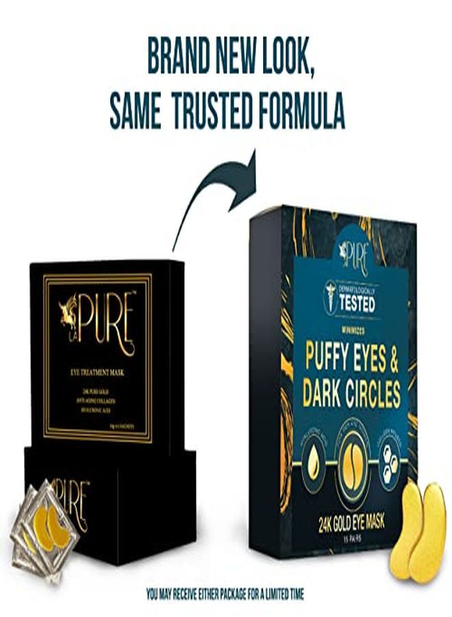 LA PURE أقنعة علاج العين من الذهب عيار 24 قيراط - لاصقات تحت العين، علاج الهالات السوداء تحت العين، علاج أكياس تحت العين، قناع للعيون المنتفخة، مضاد للتجاعيد، الهالات السوداء تحت العين، وسادات هلامية 15 زوجًا - Image 2