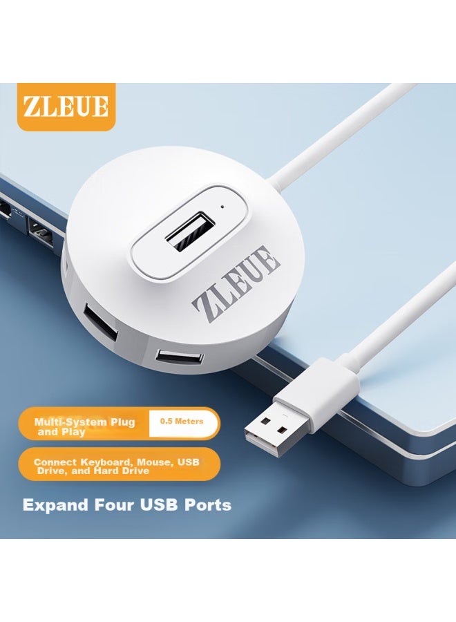 Zleue Usb Hub Splitter 2.0, 4-port Hub Expansion Dock, Laptop And Desktop Computer Multi-port Adapter, Multi-port Extension Cable With Power Port, 0.5 Meters, E8002c - Image 1