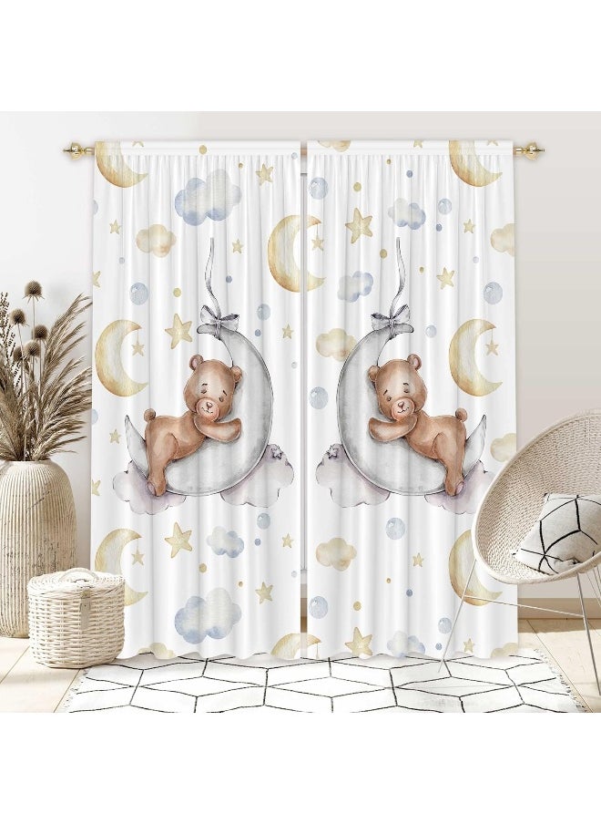 Felortte Felortte 82" Wx 84" L Cartoon Lovely Bear Moon and Stars Window Curtains for Baby Room Bedroom Nursery Home Decor Decorations with Fabric Machine Washable  - Image 1