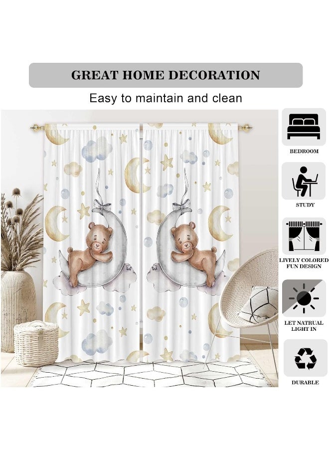 Felortte Felortte 82" Wx 84" L Cartoon Lovely Bear Moon and Stars Window Curtains for Baby Room Bedroom Nursery Home Decor Decorations with Fabric Machine Washable  - Image 3