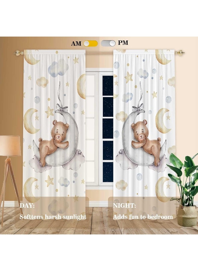 Felortte Felortte 82" Wx 84" L Cartoon Lovely Bear Moon and Stars Window Curtains for Baby Room Bedroom Nursery Home Decor Decorations with Fabric Machine Washable  - Image 2