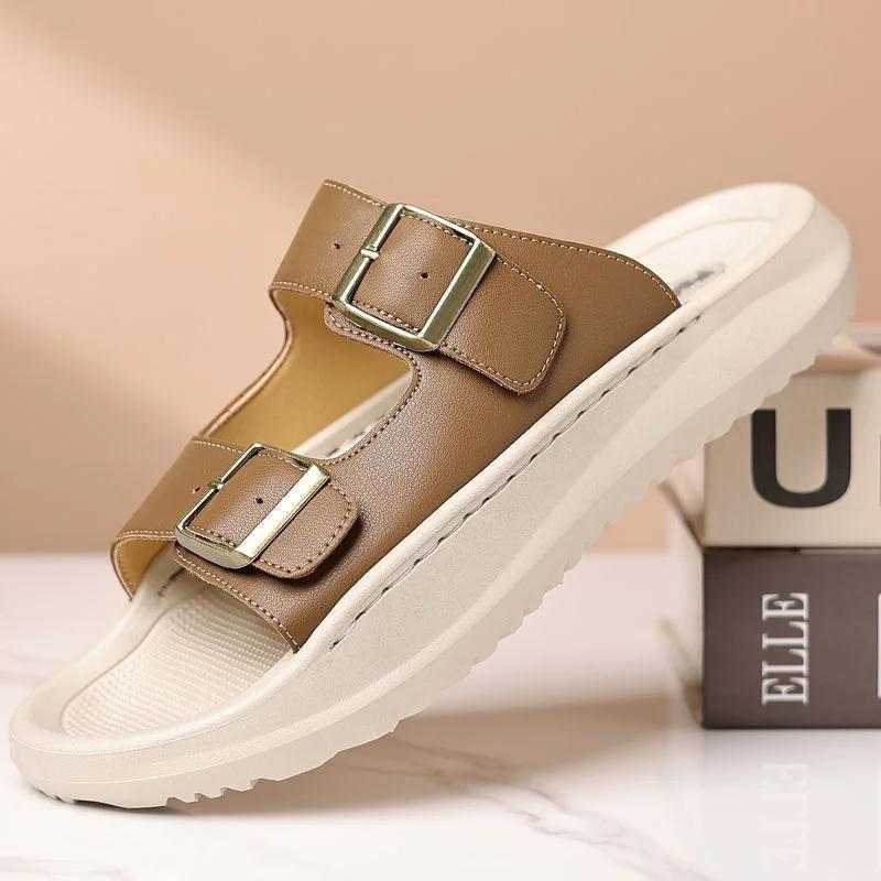 Men's Comfortable Wide Strap Slides with Thick Sole - Image 1