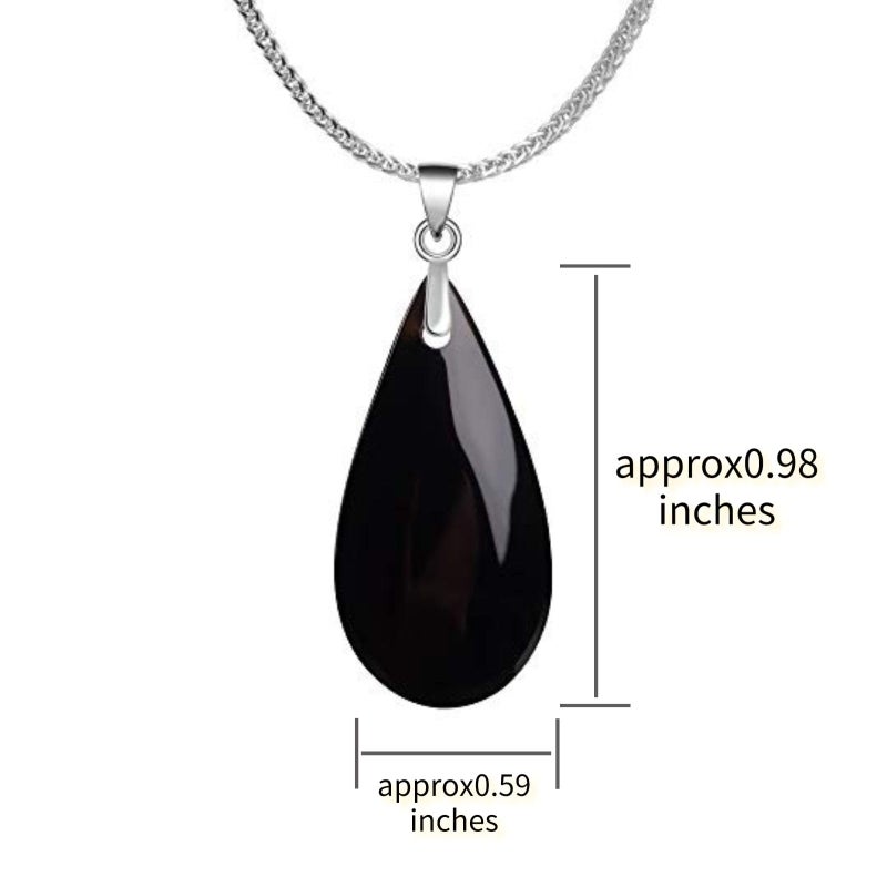 iSTONE 925 Sterling Silver Natural Gemstone Black Agate Water Drop Pendant Necklace with 18" Silver Chain - Image 3