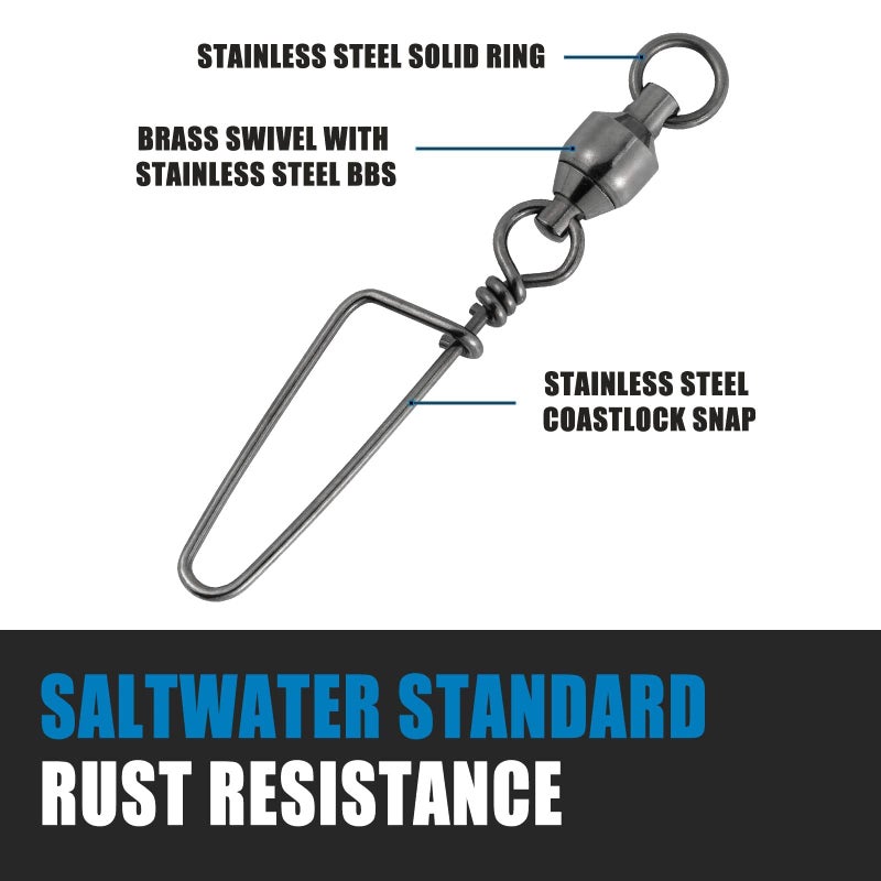 Dr.Fish 20 Pack Fishing Snap Swivels Ball Bearing Swivels Fishing Tackle Saltwater & Freshwater Coast-Lock Lure Snap Clips Terminal Tackle Line Leader Connector Accessories 178LB - Image 4