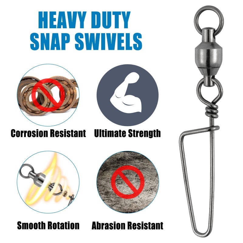 Dr.Fish 20 Pack Fishing Snap Swivels Ball Bearing Swivels Fishing Tackle Saltwater & Freshwater Coast-Lock Lure Snap Clips Terminal Tackle Line Leader Connector Accessories 178LB - Image 5